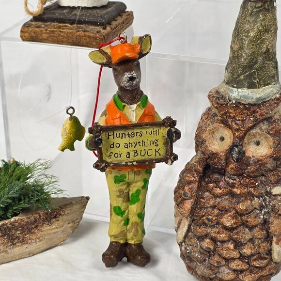 Rustic Cabin Christmas Ornaments Lot Deer Owl Canoe Set - Picture 5 of 8